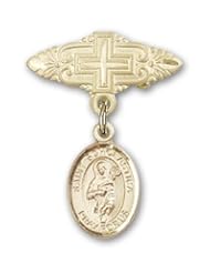 Gold Filled Baby Badge with St. Scholastica Charm and Badge Pin with Cross