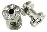 Silver Diamond Ear Plugs - Sterling Silver Ear Gauges(10 Gauge)