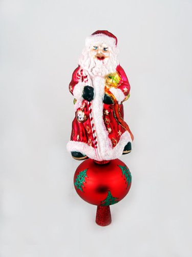 12″ Hand-Painted Santa Claus Vintage Style Glass Christmas Tree Topper