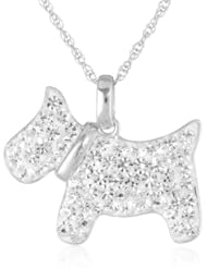 Sterling Silver Clear Crystal Pet Dog Pendant Necklace, 18"