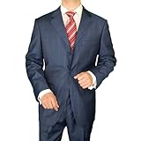 Signature Collection Italian Fit Mens Suit Italian Merino Wool Three Button Jacket Plus Pants Modern Business Suit Navy Windowpane Stripe