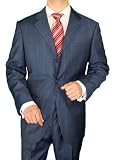 Signature Collection Italian Fit Mens Suit Italian Merino Wool Three Button Jacket Plus Pants Modern Business Suit Navy Windowpane Stripe