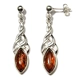 Certified Genuine Honey Amber and Sterling Silver Celtic Love Knot Drop Earrings