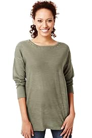 Slash Neck Stud Embellished Tunic with Linen