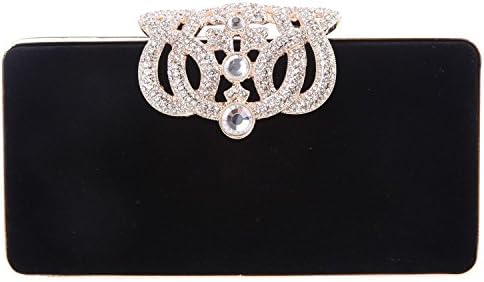 Bling Crown Austrian Crystal Clutch Purse Velvet Crystal Hard Case Evening Clutch Bags (Black)