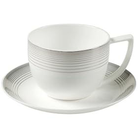 Opus Fine Bone China Silver Rimmed 250ml Teacup & Saucer