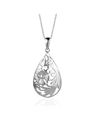 Chuvora Nature Inspired Silver Floral Teardrop Pendant Necklace, 18", Nickel Free