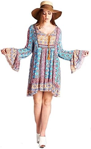 Fashion Blue Yellow Sexy Baby Doll 123 Gypsy Boho Sweet Mini Dress Plus (1X)