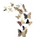 VIASA Decal Butterflies 3D Mirror Art Home Decors Wall Stickers (Silver)