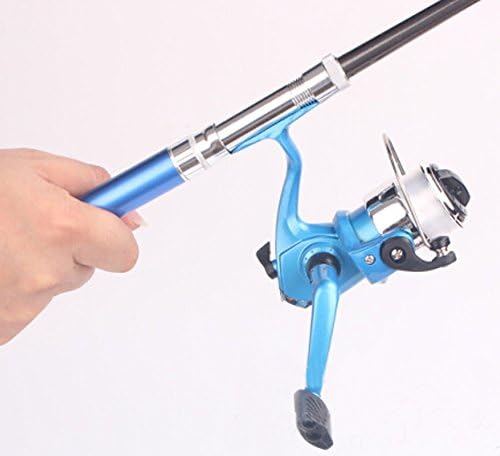 Almatess® 38inch Portable Telescoping Pocket Aluminum Alloy Pen Shape Ice Fishing Rod Pole Reel Combos Mini Fishing Pole Ultra-light Winter Fishing Rod Travel Spinning Fishing Rod Pole Fishing Tackle Blue