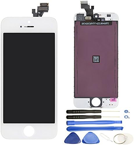 Comfine Replacement for Apple iPhone 5 LCD Display Screen and Digitizer Touch Panel Assembly with Front Frame, No Small Component, White (Repair Tools Included)