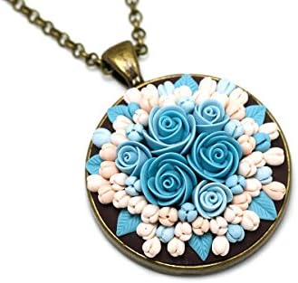 Floral Pendant • Cameo • Сameo pendant • Blue Roses • Roses • Flower bouquets