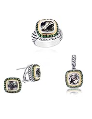 Phillip Gavriel Twisted Sterling Silver 18K Gold and Green Amethyst and Tsavorite - Earrings - Ring - and Pendant Set