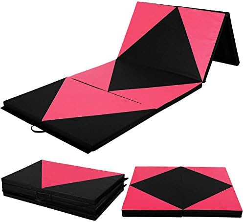Folding Panel Gymnastics Mat 4'x10'x2" Thick Gym Fitness Exercise Pink/Black New