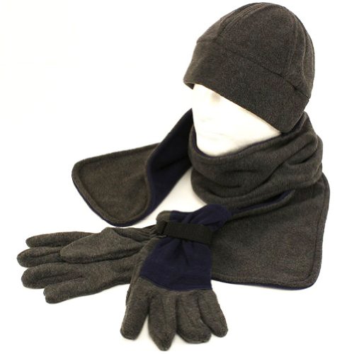 Winter Warm-Up - Men's 3 in 1 Winter Fleece Scarf Hat and Glove Set, Grey, Navy 33682-onesize Winter Warm-Up - Men's 3 in 1 Winter Fleece Scarf Hat and Glove Set, Grey, Navy 33682-onesize