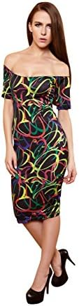 Women's Off-The-Shoulder Printed Bodycon Night Club Dress,L