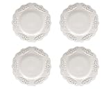 Gracie China, Victorian Rose Collection, 8-Inch Dessert Plate, White Fine Porcelain, Set of 4