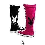 Womens Knee High Canvas Sneakers Lace Up Playboy Bunny Boots Black , 5.5-10