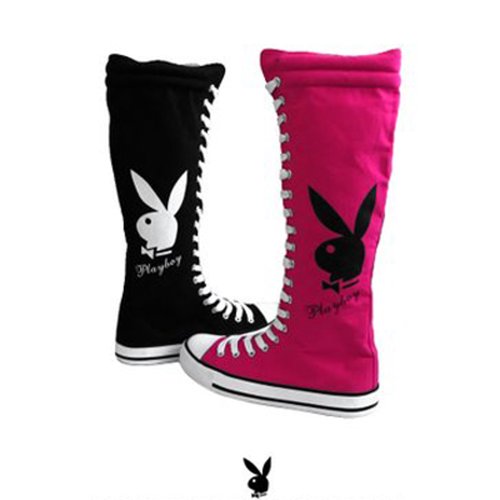 Womens Knee High Canvas Sneakers Lace Up Playboy Bunny Boots Black , 8 Womens Knee High Canvas Sneakers Lace Up Playboy Bunny Boots Black , 8