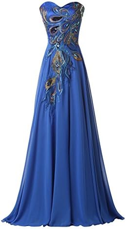 Rzlmin Women's Long Elegant Evening Dress Embroidery Prom Gown Size 2 Blue