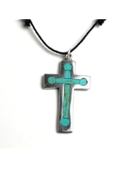 Single Detail Page Misc: Silver Cross Pendant With Inlaid Turquoise - A Month Of Hope