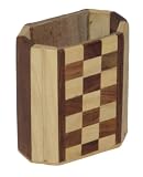 Antique Wooden Desktop Pen Pencil Holder Stand Octagonal with Chess Design