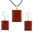Red Jasper Dome Rectangular Pendant and Earrings Set - Pendant (18x22mm) - Earrings (14x18mm) - Adjustable Cord Necklace