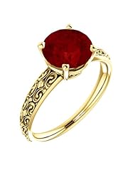 18K Yellow Gold 8.00mm Round Cut Chatham Created Ruby Ring -- LIFETIME WARRANTY