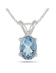 7x5MM All Natural Oval Aquamarine Stud Pendant in .925 Sterling Silver