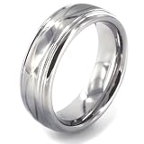 Grooved Polished Tungsten Carbide Ring with Laser Design (7.0mm) - Sizes 5 - 13
