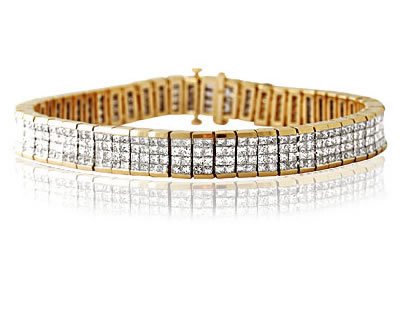 12.75CTW Princess Diamond Bracelet in 14K Yellow Gold