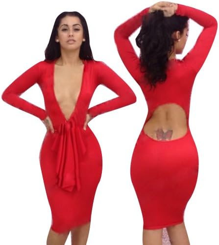 Red Goddess Hollow Out Open Back Long Sleeves Bandage Bodycon Dress Plus Size