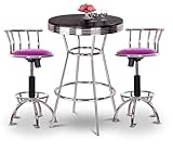 Chrome Bar Table & 2 Chrome Adjustable 24"-29" Glitter Purple Vinyl Seat Ba ....