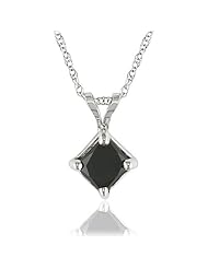 Princess Cut Black Diamond Solitaire Pendant AAA Quality in White Gold 0.05 ctw - Free Shipping