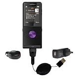 Retractable USB Hot Sync Compact Kit with Car  Wall Charger for the Sony Ericsson W350a - Gomadic Brand w/ TipExchange Technology