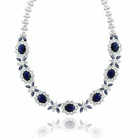 Estate Sterling Silver .925 Simulated Diamond Simulated Blue Sapphire cz Stone Necklace 16""
