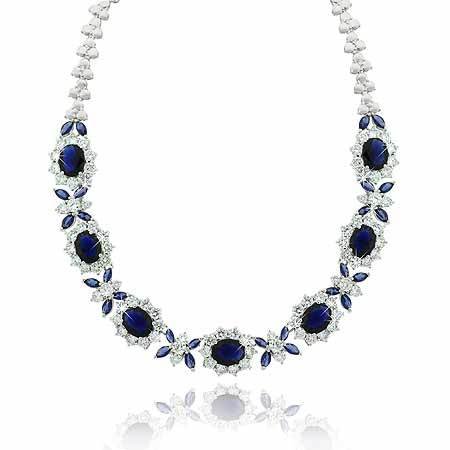 Estate Sterling Silver .925 Simulated Diamond Simulated Blue Sapphire cz Stone Necklace 16''