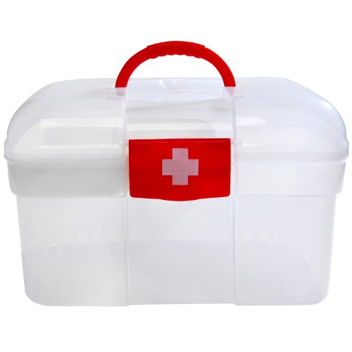 Red first aid clear container bin / family emergency ki…