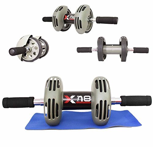 Abs Wheel dual Exercise Roller Abdominal Gym Home Training Body Fitness Slim Trim Tone Exerciser Back Thigh Arms Waist Workout Machine with Free Knee Mat