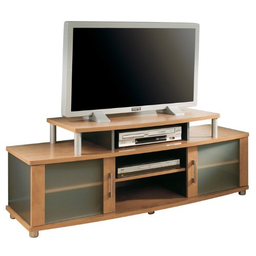 Modern Multi-Level Entertainment Console- Honeydew/ Charcoal