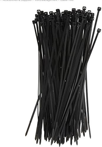 PWOW® 8" Plastic Cable Zip Ties 100-Pack Black