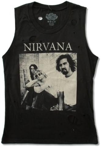 Juniors Nirvana B&W Sitting Photo Black Tank Top Shirt (2X-Large)