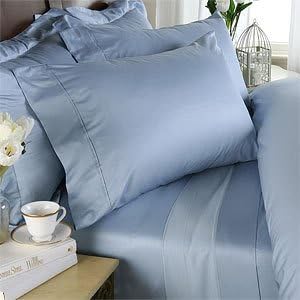 21 inches EXTRA DEEP POCKET - 1000 Thread Count Egyptian Cotton FOUR (4) Piece Bed Sheet Set, 1000TC, Queen, Solid Blue