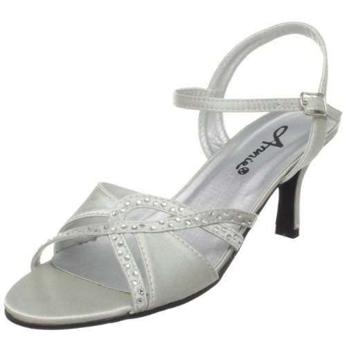 Annie Shoes Women's Prestige Sandal,Silver Satin,7 W US