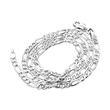 Diamond-Cut 3mm Wide Sterling Silver 24" Figaro Chain Necklace Italian Made