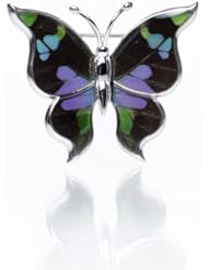 Wings of Fancy, Purple Spotted Swallowtail Butterfly Wing Pin, .925 Sterling Silver, Rhodium Plated