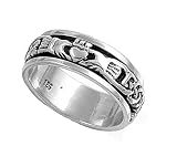 925 Sterling Silver Spinner Ring - High Polish - Claddagh