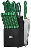 Ginsu 3888 Essential Series 14-Piece Cutlery Set with Black Block, Green