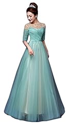 Tulle Elbow Length Sleeves Beaded Evening Dress/Prom Dress 