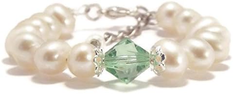 Personalized Baby Freshwater Pearl and Crystal Birthstone Bracelet Flower Girl Baby Shower Gift